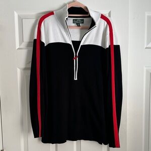 L.L. Bean Men’s Black, White & Red Quarter-Zip Sweater
